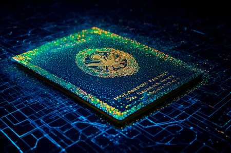 Holographic passport made of many particles. Generative AI.の写真素材