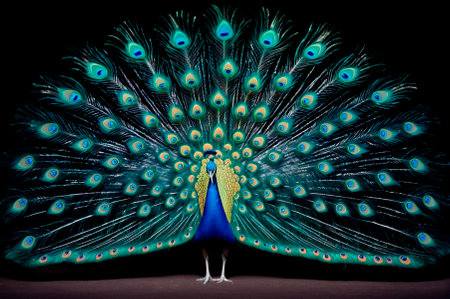 Holographic peacock made of many particles.の写真素材