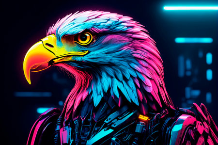 Portrait of a robotic eagle, neon aesthetics, neo-noir. Generative AI.の写真素材