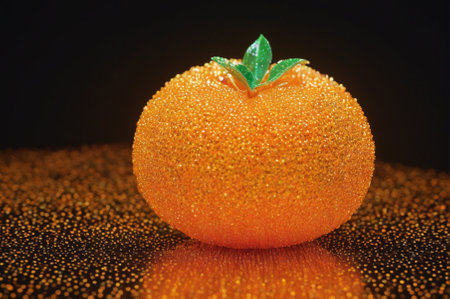 A holographic tangerine, made up of many particles.の写真素材