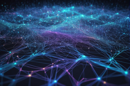 A holographic Background with an intricate pattern of an electronic neural network, neural...