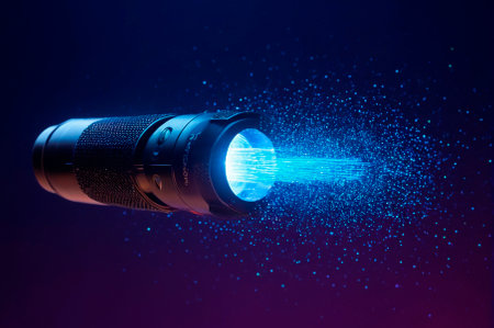 Holographic electric flashlight made of many particles. Generative AI.の写真素材