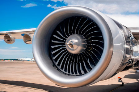 Turbine in an aircraft engine. Generative AI.