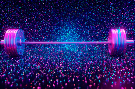 A holographic with barbell, made up of many particles. Generative AI.