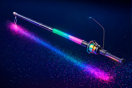 Futuristic Neon Fishing Rod with Glowing Line Effect. Generative AI.の写真素材