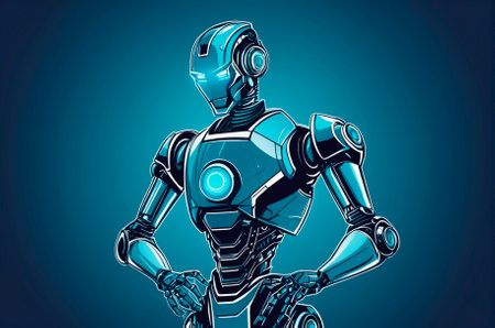 Modern robot with artificial intelligence, in the world of digital computers, in a vector style. Generative AIの写真素材