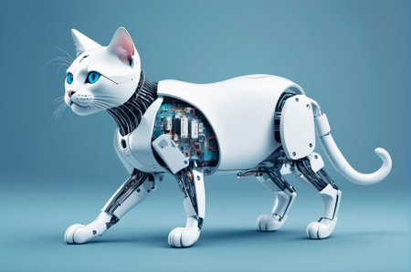 Robot cat with artificial intelligence in the world of digital computers, vector style. Generative AI.の写真素材
