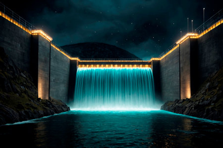 Hydroelectric power station. Generative AI.