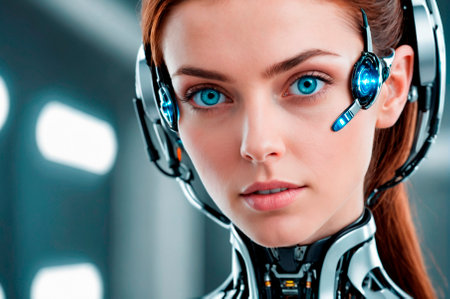 Woman with robotic eyes. Generative AI.の写真素材