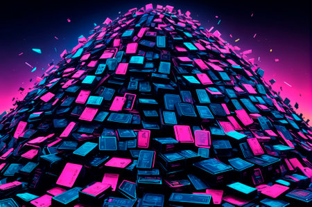 Trash from bank cards, illustration, neon aesthetics, neo-noir, cyberpunk. Generative AI.の写真素材