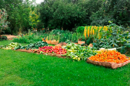 Freshly Harvested Vegetables Displayed in a Garden. Generative AI.の写真素材