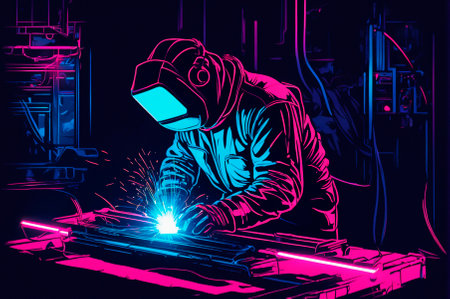 Welder, illustration, neon aesthetics, neo-noir. Generative AI.の写真素材