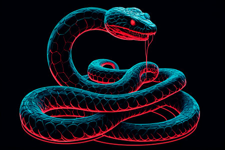 Illustration, neon aesthetics, neo-noir, X-ray image snake. Generative AI.の写真素材