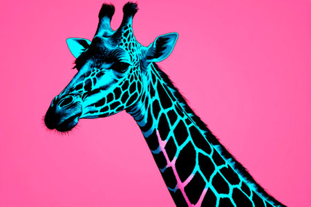 Illustration, neon aesthetics, neo-noir, giraffe. Generative AI.の写真素材