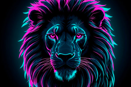 Illustration, neon aesthetics, neo-noir, X-ray image lion. Generative AI.の写真素材