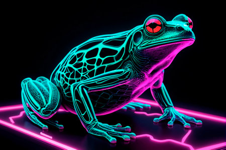 Illustration, neon aesthetics, neo-noir, X-ray image frog. Generative AI.の写真素材