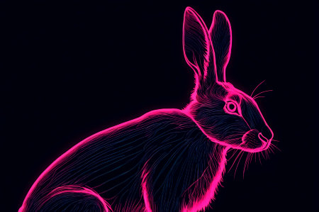 Illustration, neon aesthetics, neo-noir, X-ray image hare. Generative AI.の写真素材