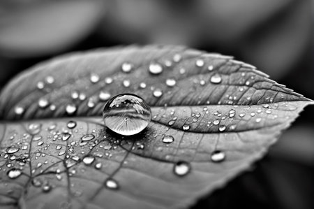 Close-up of a drop of water on a sheet. Generative AI.の写真素材