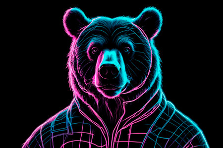 Illustration, neon aesthetics, neo-noir, X-ray image bear. Generative AI.の写真素材