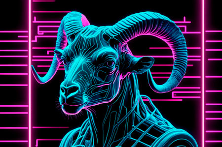 Illustration, neon aesthetics, neo-noir, X-ray image ram. Generative AI.の写真素材