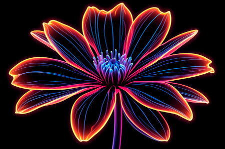 Illustration, neon aesthetics, neo-noir, X-ray image flower. Generative AI.の写真素材