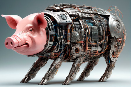Cybernetic pig. Generative AI.
