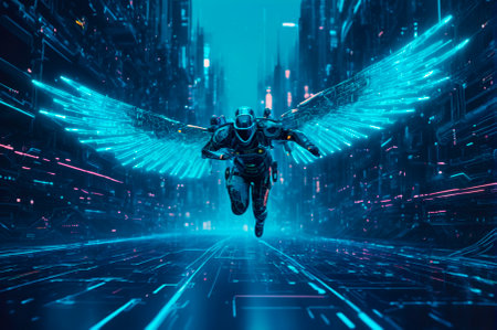 cyber astronaut in a spaceship. Generative AI.の写真素材