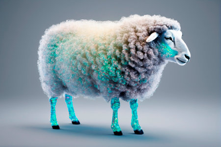 Glittering Sheep Illustration with Sparkling Coat. Generative AI.の写真素材