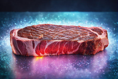Juicy Raw Ribeye Steak on a Mystical Surface.の写真素材