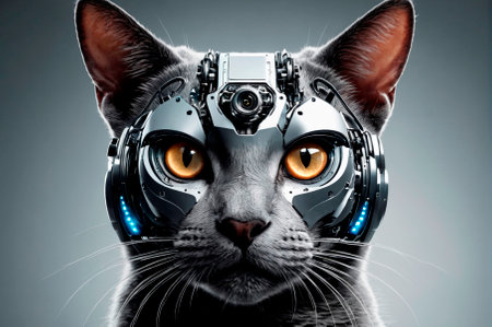 Cat with robotic eyes. Generative AI.の写真素材