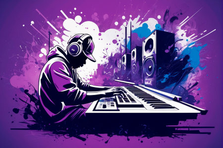Modern music producers, hip hop genre. Generative AI.の写真素材