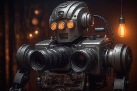 Robot is a photographer. Generative AI.の写真素材