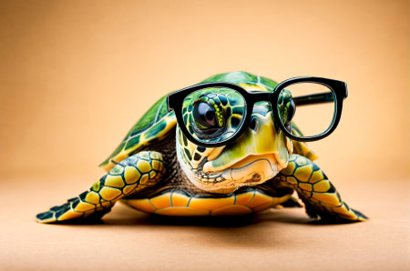 Green turtle with glasses.の写真素材