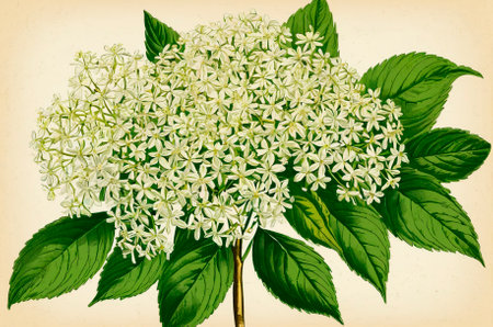 Elder flower. 1950's. Vector art. Generative AI.の写真素材