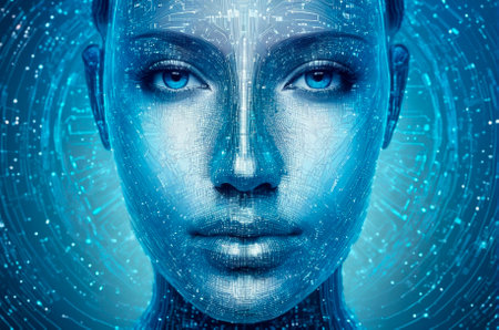 Digital face of a person. Concept of artificial intelligence. Generative AI.