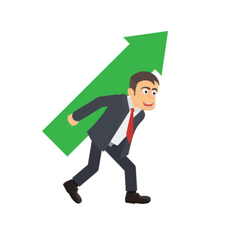 Businessman carrying upward arrow. Trading, vector illustration.のイラスト素材