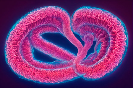 Vibrant Digital Illustration of human intestines. Generative AI.