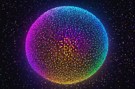 Holographic ball, made of many particles. Generative AI.の写真素材