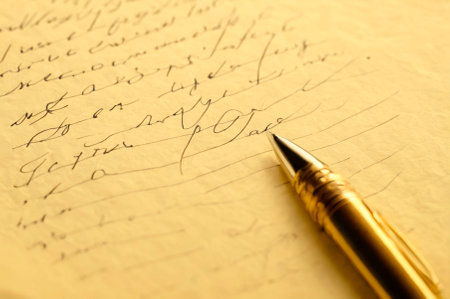 The pen writes on paper from a close distance. Generative AI.の写真素材