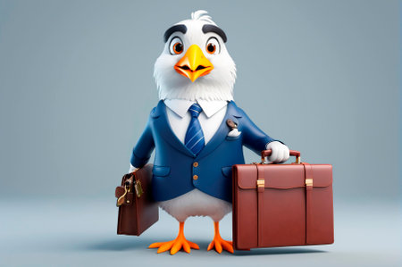 Bird banker with a briefcase, cartoon style, 3 D rendering. Generative AI.の写真素材