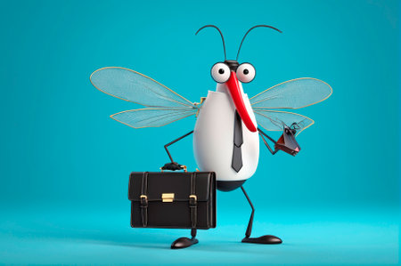 Mosquito banker with a briefcase, cartoon style, 3 D rendering. Generative AI.
