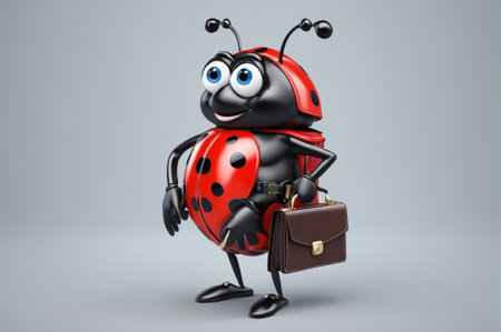 Ladybug banker with a briefcase, cartoon style, 3 D rendering. Generative AI.の写真素材
