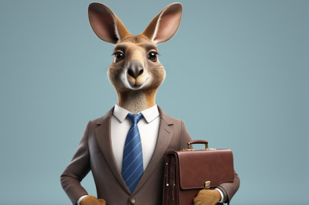 Kangaroo banker with a briefcase, cartoon style, 3 D rendering. Generative AI.の写真素材
