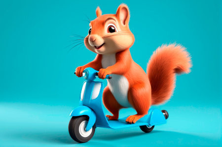 Beaver rides a scooter, cartoon style. Generative AI.の写真素材