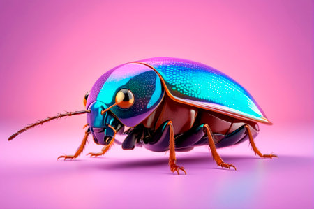 A holographic cockroach with big eyes, cartoon style, 3 d rendering. Generative AI.の写真素材