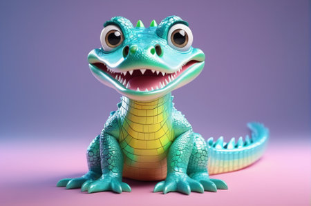 A crocodile with big eyes, cartoon style, 3 d rendering.の写真素材