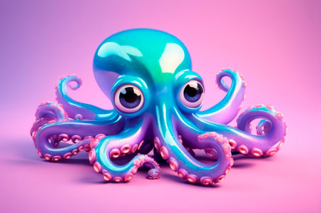 A holographic octopus with big eyes, cartoon style, 3 d rendering. Generative AIの写真素材