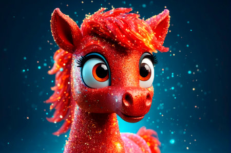 Portrait of a red fiery horse consisting of particles, oriental calendar. Generative AI.の写真素材