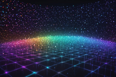 Colorful Digital Grid with Glowing Connections. Generative AI.