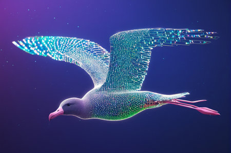 Digital Seagull Flying in a Starry Night Sky. Generative AI.の写真素材